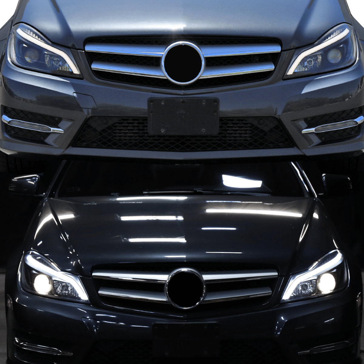 LED Scheinwerfer Set Matt Schwarz für Mercedes C-Klasse W204 2011–2014 mit LED Tagfahrlicht