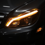 LED Scheinwerfer Set Hochglanz Schwarz für Mercedes C-Klasse W204 2011–2014 mit LED Tagfahrlicht