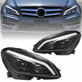 LED Scheinwerfer Set Hochglanz Schwarz für Mercedes C-Klasse W204 2011–2014 mit LED Tagfahrlicht
