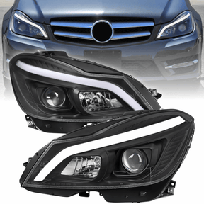 LED Scheinwerfer für Mercedes C-Klasse W204 2011-2014 mit LED Tagfahrlicht, schwarz