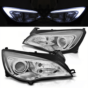 LED LightTube Scheinwerfer für Opel Astra J 2010-2015 Chrom mit Tagfahrlicht
