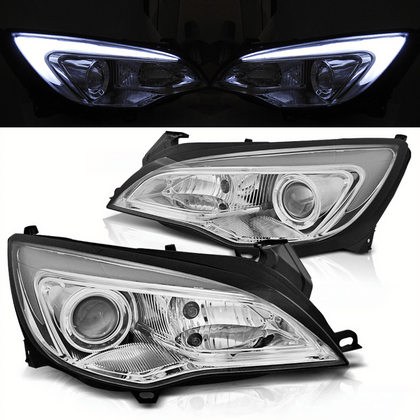 LED LightTube Scheinwerfer Set für Opel Astra J 2010–2015 Chrom mit Tagfahrlicht