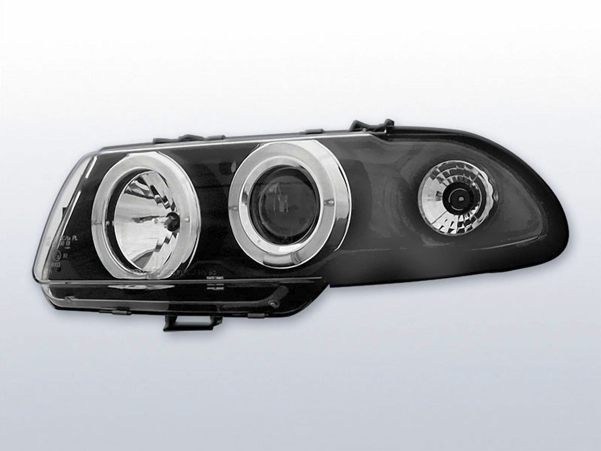 Scheinwerfer für Für Opel Astra F 91-94 LED Angel Eyes Scheinwerfer in schwarz