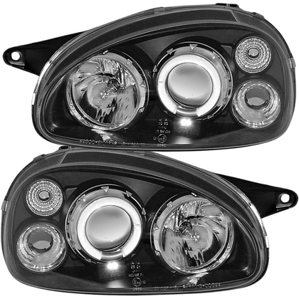 Angel Eyes Scheinwerfer Set Schwarz für Opel Corsa B 1993–2000 mit Halo Standlicht