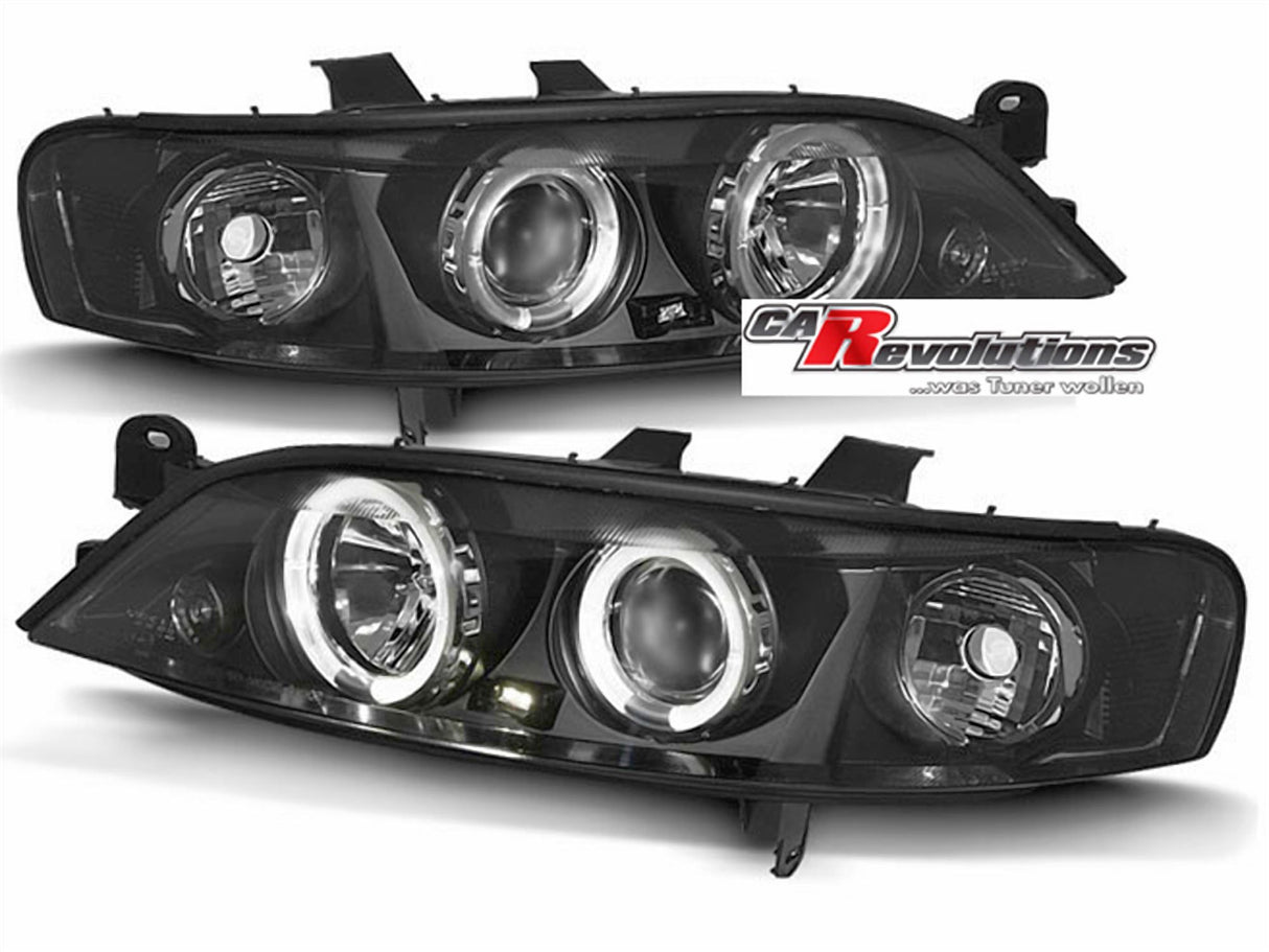 LED Angel Eyes Scheinwerfer Set in schwarz für Opel Vectra B 1999-03.2002