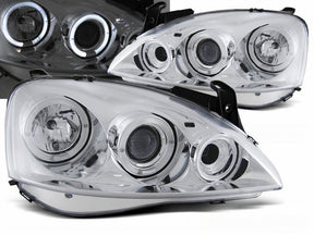 Chrom LED Angel Eyes Scheinwerfer für Opel Corsa C 01-06, Tuning Scheinwerfer mit Ringen