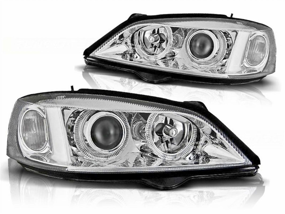 Scheinwerfer für Für Opel Astra G 1998-2004 Angel Eyes chrom