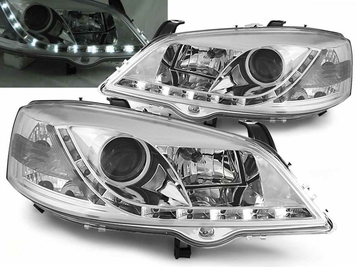 Led Scheinwerfer Set in chrom für Opel Astra G 09.1997-02.2004