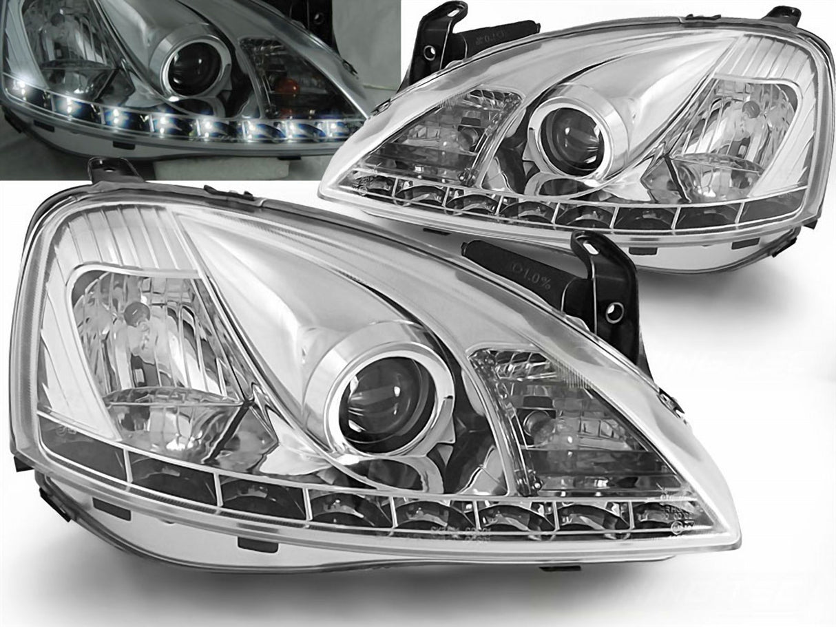 Led Scheinwerfer Set in chrom für Opel Corsa C 11.2000-09.06