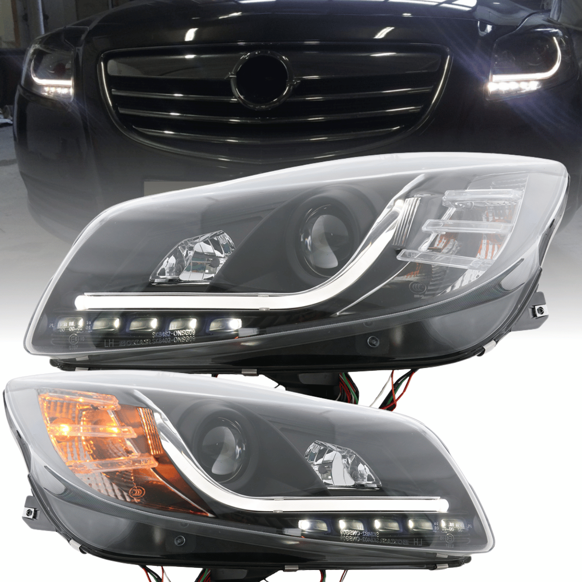 LED Light Tube Scheinwerfer Set für Opel Insignia 2008–2012 mit LED Tagfahrlicht