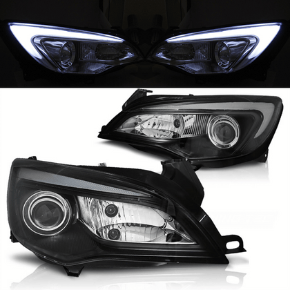 LED LightTube Scheinwerfer Set für Opel Astra J 2010–2015 Schwarz mit Tagfahrlicht
