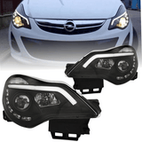 Schwarze LED Scheinwerfer für Opel Corsa D Facelift 2011-2014 mit Tagfahrlicht Funktion