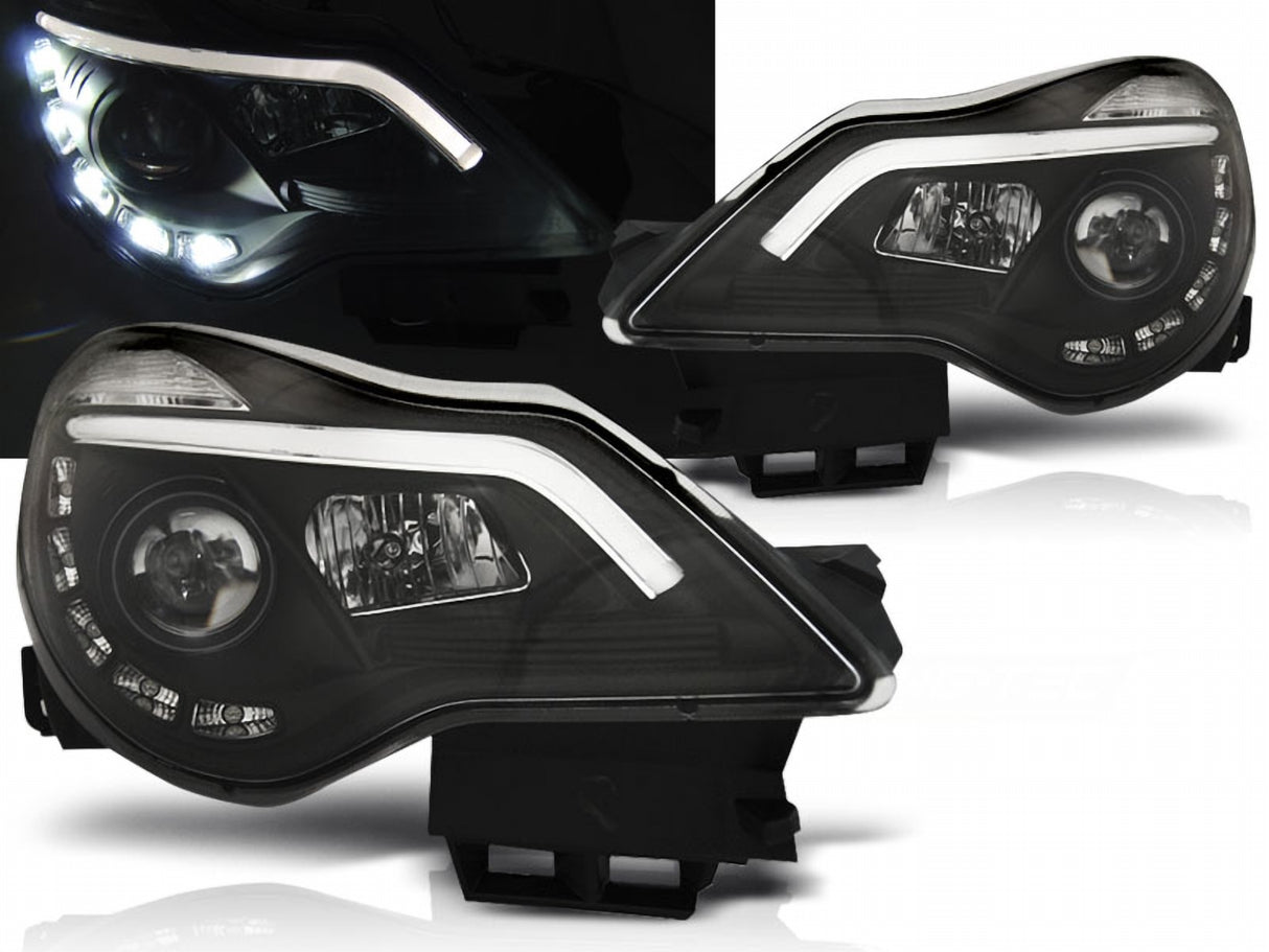 Led Tagfahrlicht Scheinwerfer in schwarz für Opel Corsa D Facelift ab 2011