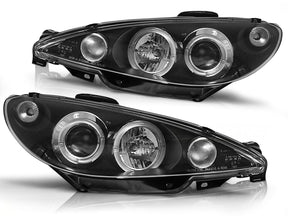 Angel Eyes Scheinwerfer Set Schwarz Peugeot 206 1998–2002 mit Halo-Ringen