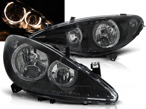 Schwarze Angel Eyes Scheinwerfer für Peugeot 307 04.01-06.05, LED-Scheinwerfer Set