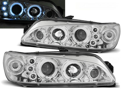 LED Angel Eyes Scheinwerfer Set in chrom für Peugeot 306 05.1997-03.2001