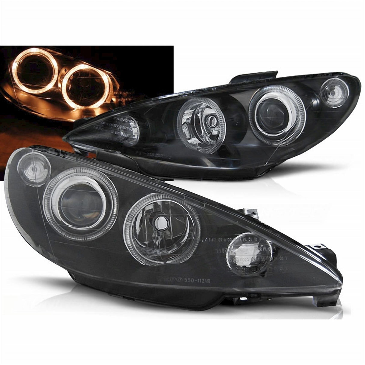 Scheinwerfer Set für Peugeot 206 02-07 Angel Eyes in schwarz