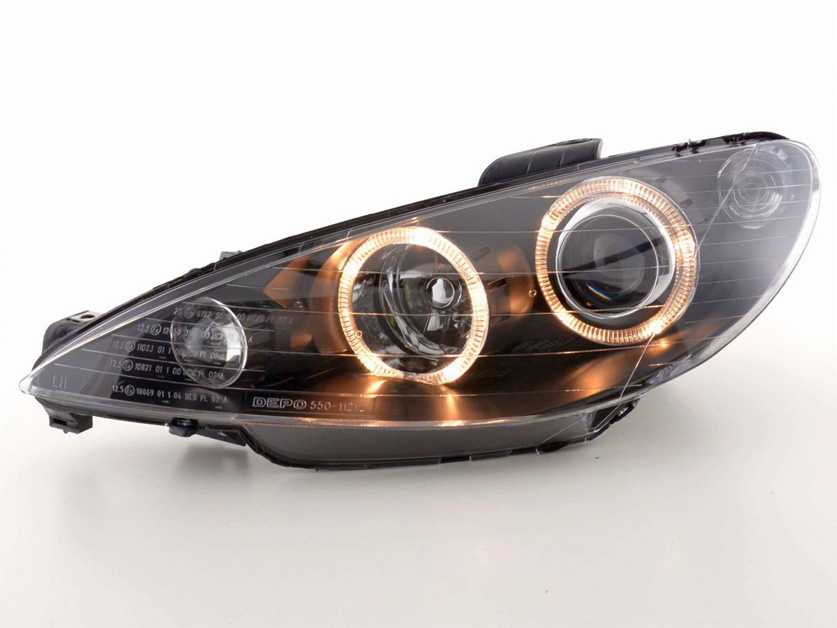 Scheinwerfer Set für Peugeot 206 02-07 Angel Eyes in schwarz