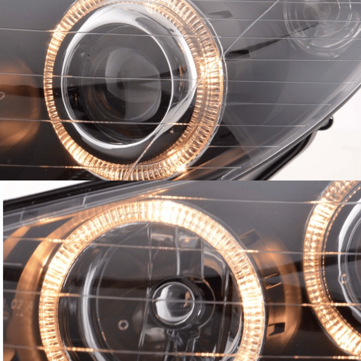 LED-Scheinwerfer mit Tagfahrlicht-Ringen für BMW E46, Frontscheinwerfer mit Angel Eyes