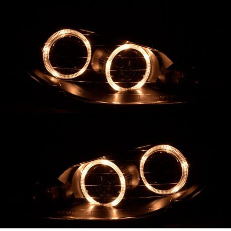 LED-Scheinwerfer mit Doppel-Standlichtringen für BMW E46 Coupe Cabrio, gelbe Ringe