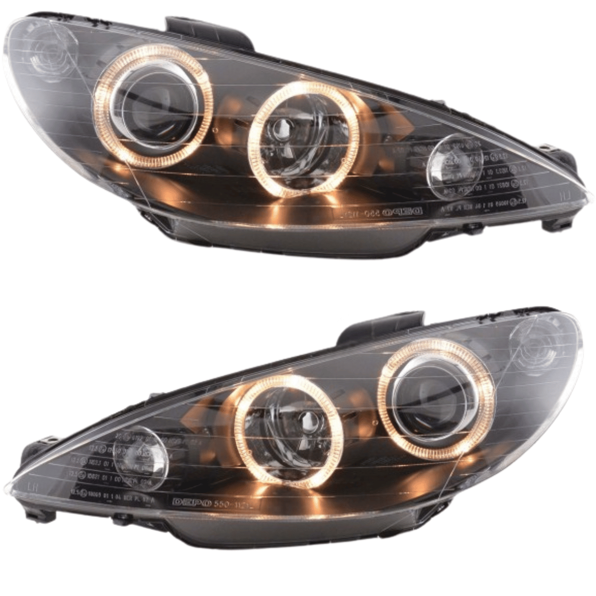 Scheinwerfer Set 2002-2007 Angel Eyes schwarz, LED Tagfahrlicht Ringleuchten für Peugeot 206