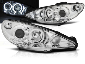 Chrom CCFL Angel Eyes Scheinwerfer Set für Peugeot 206 ab 2002, Tuning Scheinwerfer