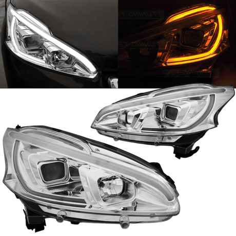LED Scheinwerfer Set Chrom für Peugeot 208 2012–2015 mit Tagfahrlicht LED Blinker - CR Tuning