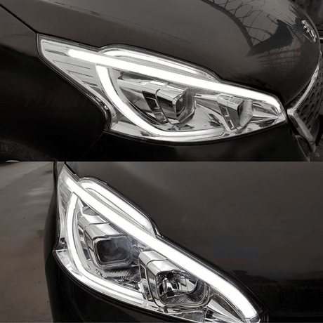 LED Scheinwerfer Set Chrom für Peugeot 208 2012–2015 mit Tagfahrlicht LED Blinker - CR Tuning
