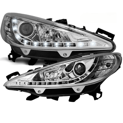 Scheinwerfer Set Chrom für Peugeot 207 2006–2012 mit LED Standlicht