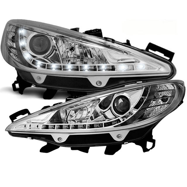 Scheinwerfer Set Chrom für Peugeot 207 2006–2012 mit LED Standlicht - CR Tuning