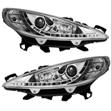 Scheinwerfer Set Chrom für Peugeot 207 2006–2012 mit LED Standlicht - CR Tuning