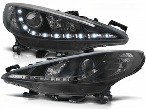 LED Scheinwerfer Set schwarz für Peugeot 207 05/06-06/12 inkl. Stellmotor, Tagfahrlicht-Optik