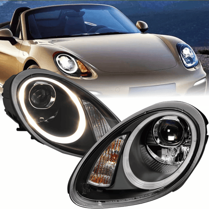 Xenon Scheinwerfer Set Schwarz für Porsche Boxster 987 2005–2008 & Cayman 987c 2005–2008 mit LED Standlicht