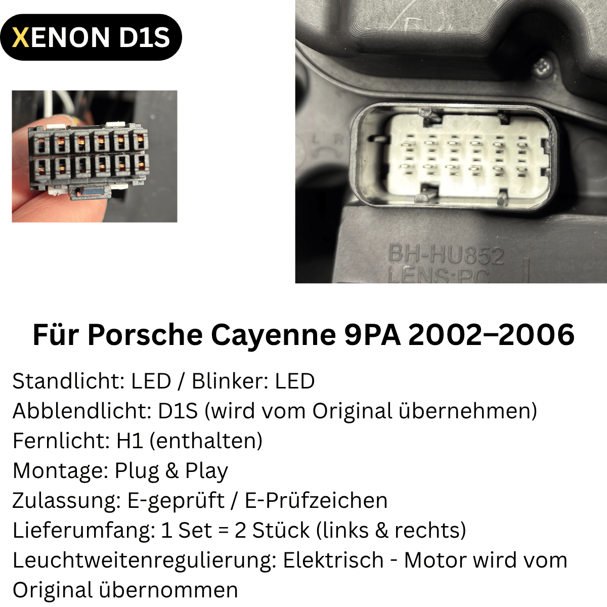 Xenon Scheinwerfer Set Schwarz für Porsche Cayenne 9PA 2002–2006 mit LED Standlicht & LED Blinkern
