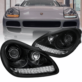Xenon Scheinwerfer Set Schwarz für Porsche Cayenne 9PA 2002–2006 mit LED Standlicht & LED Blinkern - CR Tuning