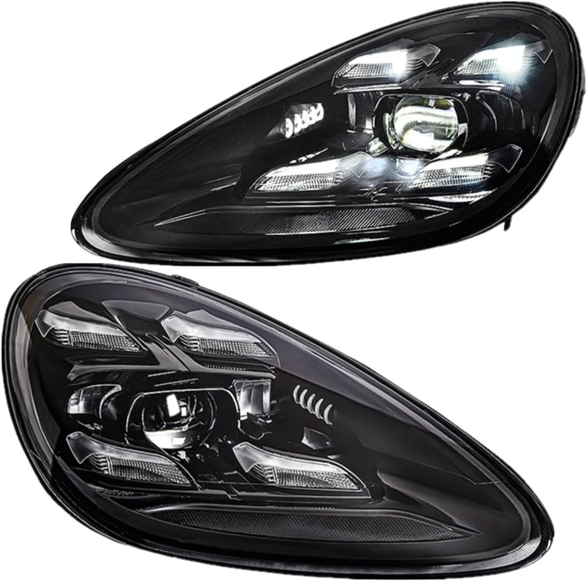 Voll LED Scheinwerfer Set Schwarz für Porsche Cayenne 2010–2015 mit Tagfahrlicht + Kurvenlicht