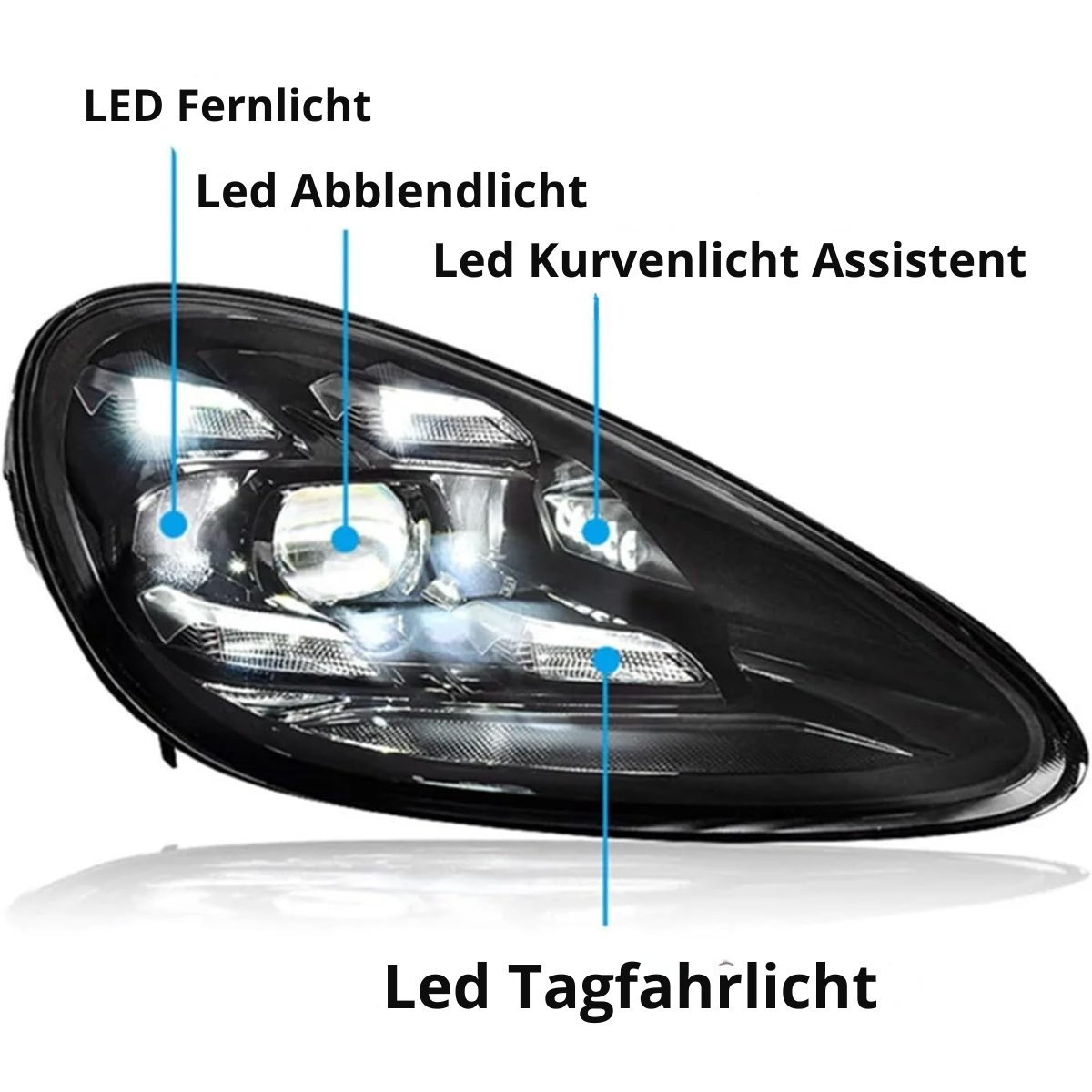 Voll LED Scheinwerfer Set Schwarz für Porsche Cayenne 2010–2015 mit Tagfahrlicht + Kurvenlicht