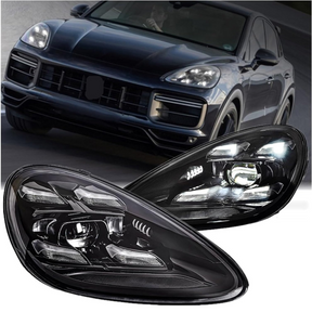 Voll LED Scheinwerfer Set Schwarz Porsche Cayenne 2010-2015 mit Tagfahrlicht und Kurvenlicht
