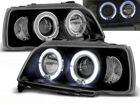 Schwarze Angel Eyes Scheinwerfer für Renault Clio 90-95 mit Ringen