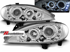 Angel Eyes Scheinwerfer chrom für Renault Megane 1999-2002, LED Tagfahrlicht Ringe, Tuning Scheinwerfer