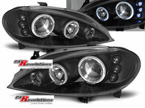 Angel Eyes Scheinwerfer schwarz für Renault Megane 1999-2002 mit LED Ringen und drei Positionsleuchten