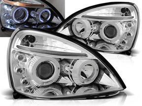 Chrom Angel Eyes Scheinwerfer Set Renault Clio II 06.2001-09.2005 Tuning Scheinwerfer