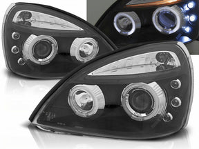 Schwarze Angel Eyes Scheinwerfer für Renault Clio MK3 2001-2005 mit LED-Standlichtringen und Blinker