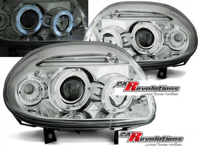 Chrom Angel Eyes Scheinwerfer Set für Renault Clio II, Tuning Scheinwerfer