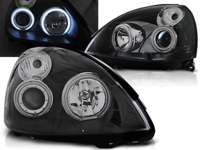 Angel Eyes Scheinwerfer Set CCFL schwarz für Renault Clio II, mit leuchtenden Ringen