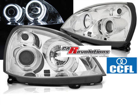 CCFL Angel Eyes Scheinwerfer Set chrom für Renault Clio II 06.2001-09.2005 mit Ringen
