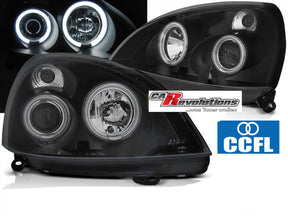 CCFL Angel Eyes Scheinwerfer schwarz für Renault Clio II 06.2001-09.2005, Tuning Scheinwerfer mit Ringen