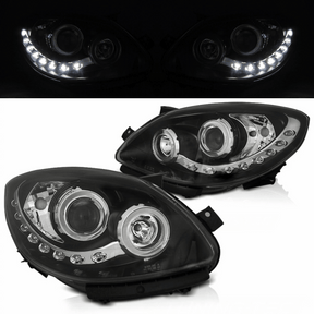 Schwarze Scheinwerfer für Renault Twingo 2007-2011 mit LED Standlicht, Set