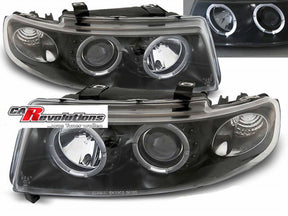 Schwarze LED Angel Eyes Scheinwerfer für Seat Leon 1M Toledo 99-04, Tuning Scheinwerfer mit Ringen