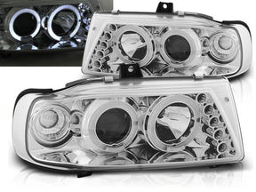 LED Angel Eyes Scheinwerfer Set in chrom für Seat Ibiza / Cordoba/ Polo VARIANT, SEDAN 10.93-08.1999 - CR Tuning